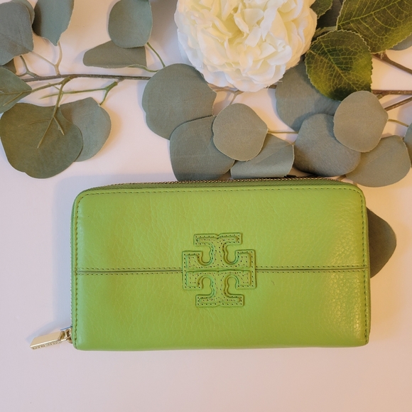 Tory Burch Handbags - Tory Burch Lime green gold zip around wallet
